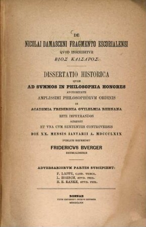 De Nicolai Damasceni fragmento Escorialensi quod inscribitur  : Dissertatio historica