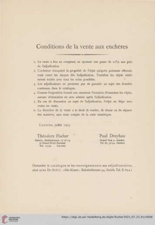 Conditions de la vente aux enchères