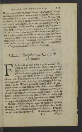 Clades direptioque Civitatis Zutphaniae.