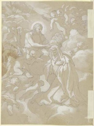 Christus auf Wolken krönt eine Heilige