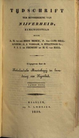 Tijdschrift ter bevordering van nijverheid. 5. 1839