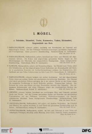 I. Möbel (Nr. 1-203)
