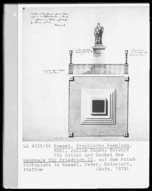 Kassel & Wiederaufstellung des Denkmals Friedrichs II. & Gitter & Sockel