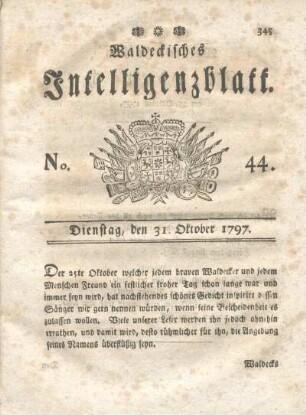 No. 44, Dienstag, den 31. Oktober 1797