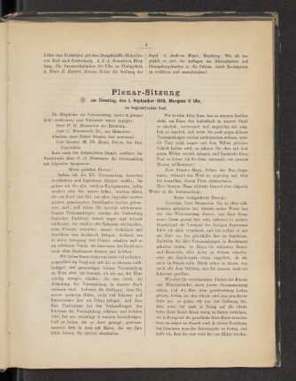 Plenar-Sitzung am Dienstag, den 1. September 1868, Morgens 9 Uhr, im Sagebiel'schen Saal.