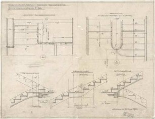 Littmann, Max; Bocksberg; Hofgut, Wohnhausanbau - Treppen (Teilgrundriss 1. OG, Teilgrundriss DG, Ansichten, Abwicklung)