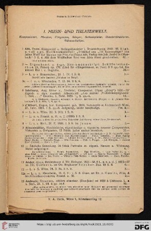 I. Musik- und Theaterwelt (Nr. 1-365)