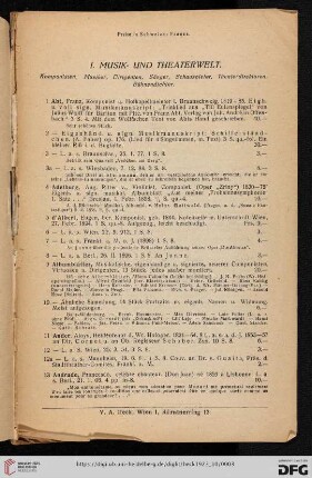 I. Musik- und Theaterwelt (Nr. 1-365)