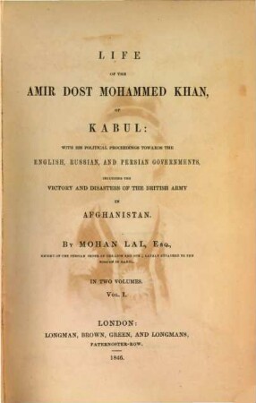 Life of the Amir Dost Mohammed Khan; of Kabul, 1