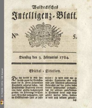 No. 5, Dienstag den 3. Februarius 1784