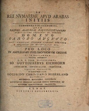 De rei numariae apud Arabas initiis commentatio academica