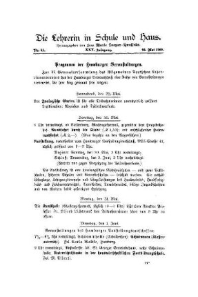 Programm der Hamburger Veranstaltungen : zur XI. Generalversammlung des Allgemeinen Deutschen Lehrerinnenvereins ...