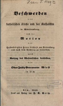 Beschwerden der katholischen Kirche und der Katholiken in Württemberg
