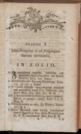 Classis I. Libri Exegetici et ad Philologiam Sacram pertinentes.