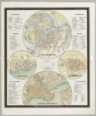 Bauerkeller's Handatlas der allgemeinen Erdkunde, der Länder- und Staatenkunde: S. Petersburg / Lissabon / Madrid / Constantinopel