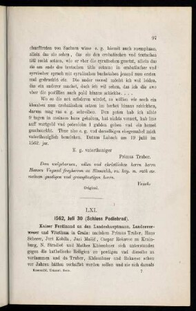97-98, LXI.-LXIII. 1562, Juli 30 (Schloss Podiebrad)