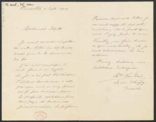 Brief an B. Schott's Söhne : 01.09.1910