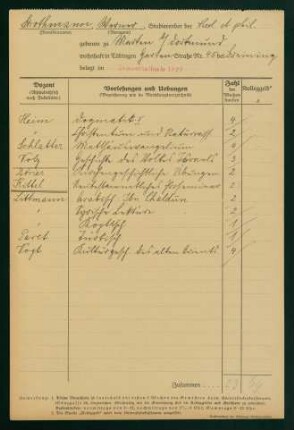 Belegungen Sommerhalbjahr 1927