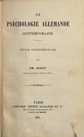 La psychologie Allemande contemporaine : École expérimentale