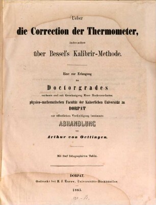 Ueber die Correction der Thermometer, insbesondere über Bessel's Kalibrir-Methode