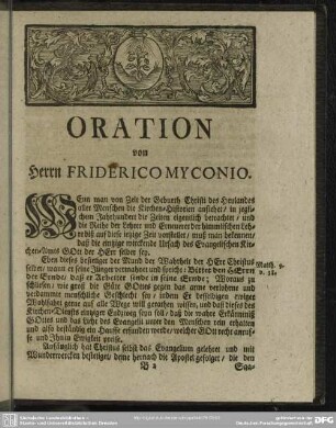 Oration von Herrn Friderico Myconio
