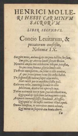 Henrici Molleri Hessi Carminum Sacrorum Liber Secundus.