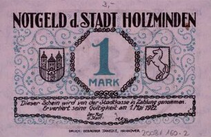 Notgeld der Stadt Holzminden 1922 1 Mark
