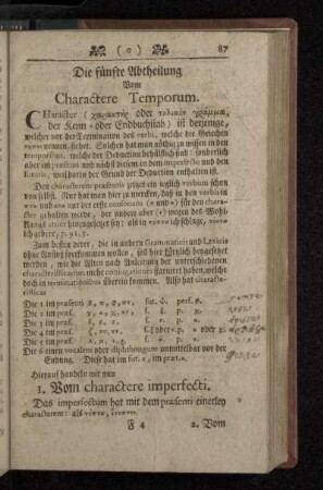 Die fünfte Abtheilung Vom Charactere Temporum.
