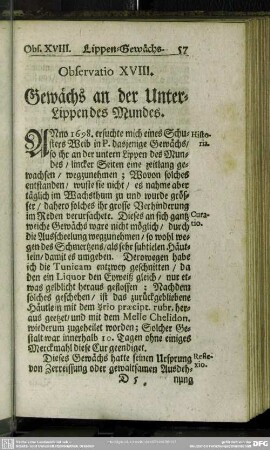 Observatio XVIII. Gewächs an der Unter-Lippen des Mundes