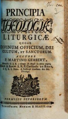 Principia theologiae liturgicae quoad divinum officium, Dei cultum, et sanctorum