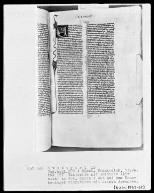Bibel — Initiale V (ir erat), darin disputiert Job mit seinen Freunden, Folio 197verso