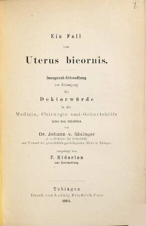 Ein Fall von Uterus bicornis : Inaug. Diss.