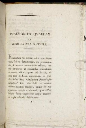Præmonita Quædam De Morbi Natura in Genere.