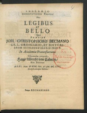 Dissertationes Politicae De Legibus Et Bello
