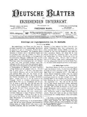 Streifzüge zur Jugendgeschichte Joh. Fr. Herbarts