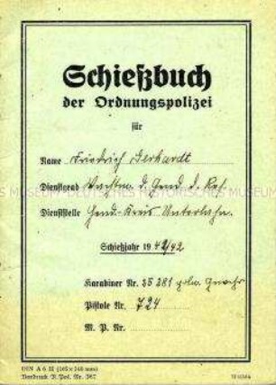 Schießbuch der Ordnungspolizei für Friedrich Gerhardt