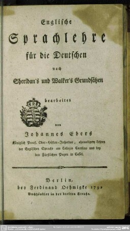 Englische Sprachlehre für die Deutschen nach Sheridan's und Walker's Grundsätzen