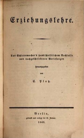 Friedrich Schleiermacher's literarischer Nachlaß, Zur Philosophie, 7