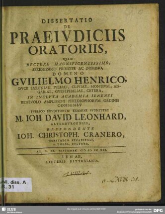 Dissertatio De Praeiudiciis Oratoriis