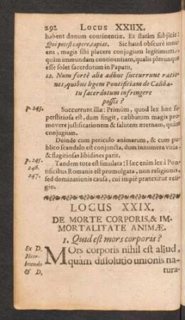 Locus XXIX. De Morte Corporis, & Immortalitate Animae
