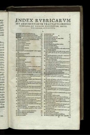 Index Rubricarum Seu Argumentorum Tractatus Ordinis Iudiciarii Dn. Rofredi Beneventani, Secundum Ordinem Alphabeticum