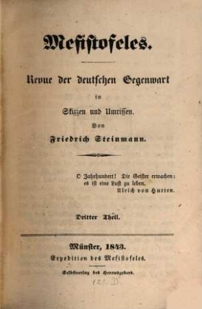 Mefistofeles : Revue d. dt. Gegenwart in Skizzen u. Umrissen. 3. 1843