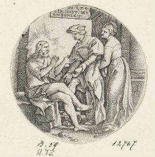 Bekleidung der Nackten, Blatt 4 der Folge "Werke der Barmherzigkeit"