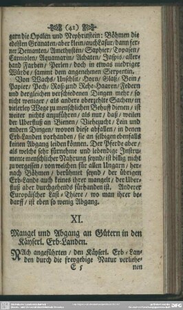 XI. Mangel und Abgang an Gütern in den Käyserl. Erb-Landen