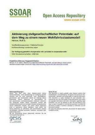 Aktivierung zivilgesellschaftlicher Potentiale: auf dem Weg zu einem neuen Wohlfahrtsstaatsmodell