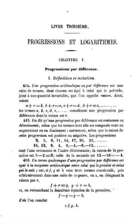 Livre III. Progressions et logarithms. Chapitre I. Progressions par différence.