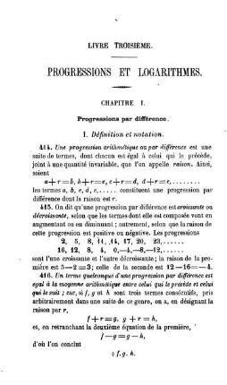 Livre III. Progressions et logarithms. Chapitre I. Progressions par différence.