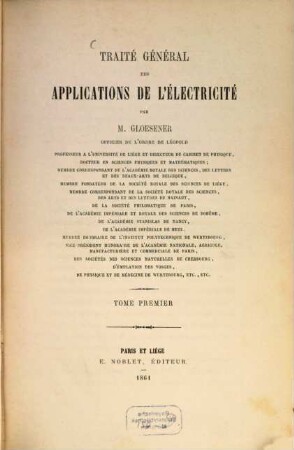 Traité général des applications de l'électricité, 1