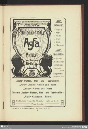 Werbung: Photographische Agfa Artikel verbürgen Erfolg, Photographische Abteilung Berlin