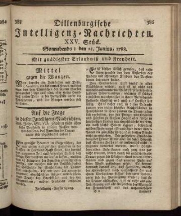 XXV. Stück. Sonnabends : den 21. Junius, 1788.